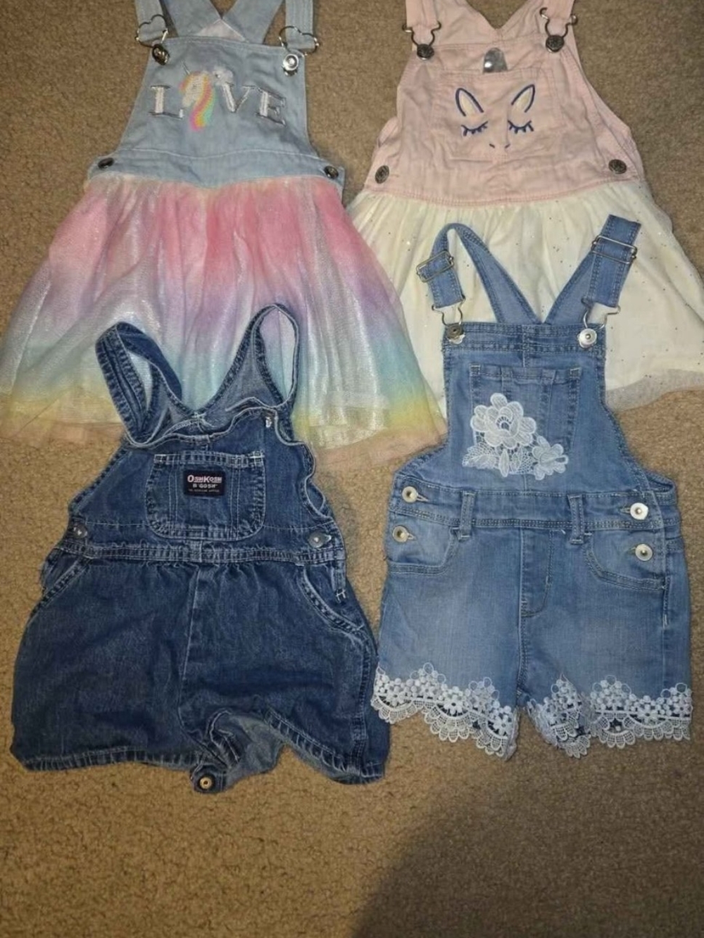 OshKosh B'gosh Denim Overalls Set with Rainbow & Pink Tunics